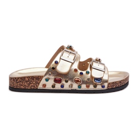 Decorated Women's Flip-flops With Buckles S.Barski MY121 Gold golden Decorated Women's Flip-flops With Buckles S.Barski MY121 Gold golden
