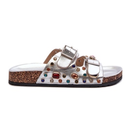 Decorated Women's Flip Flops With Buckles S.Barski MY121 Silver