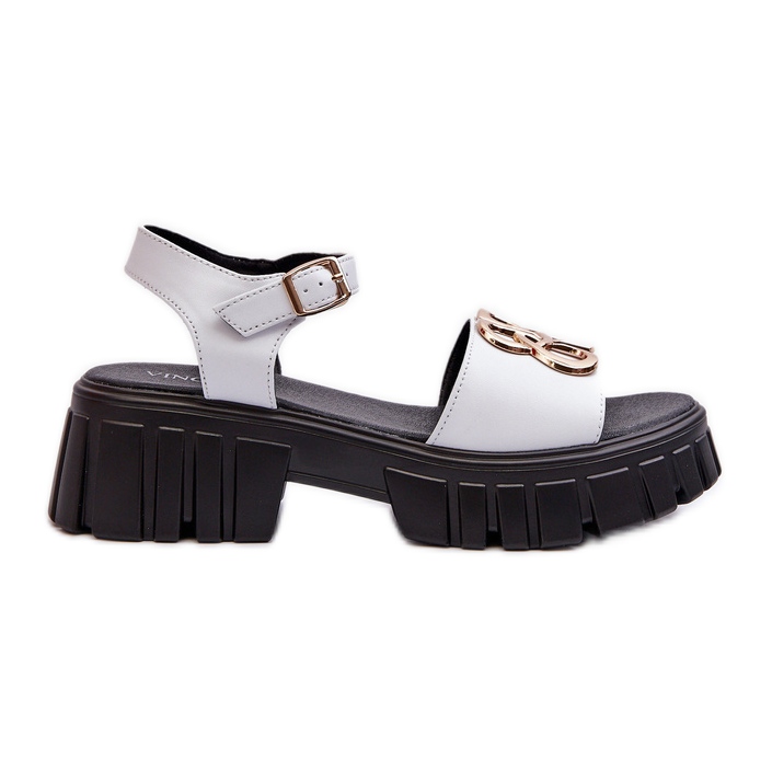 Women's Leather Sandals With Gold Decoration, White Vinceza 7910 Women's Leather Sandals With Gold Decoration, White Vinceza 7910