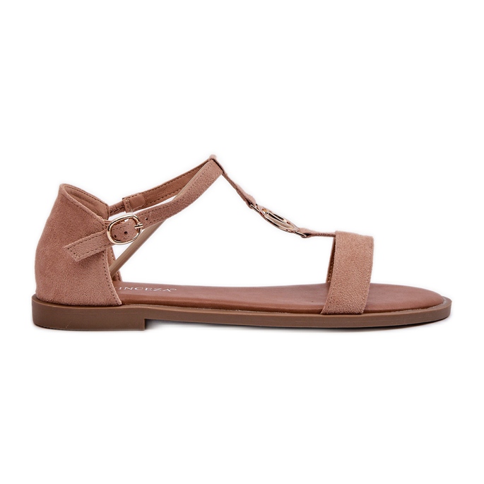 Women's Flat Sandals With Gold Decoration Vinceza 17321 Beige