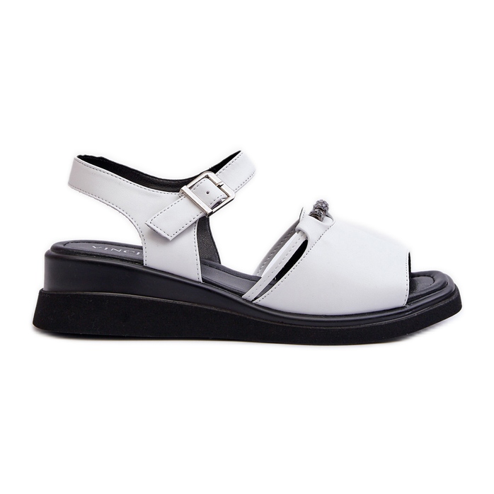 Women's Leather Wedge Sandals Vinceza 66624 White