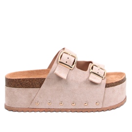 Galzai Khaki cork platform slippers beige