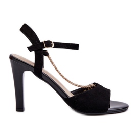 Women's Sandals On High Heel Eco Suede With Chain Sergio Leone SK925 Black