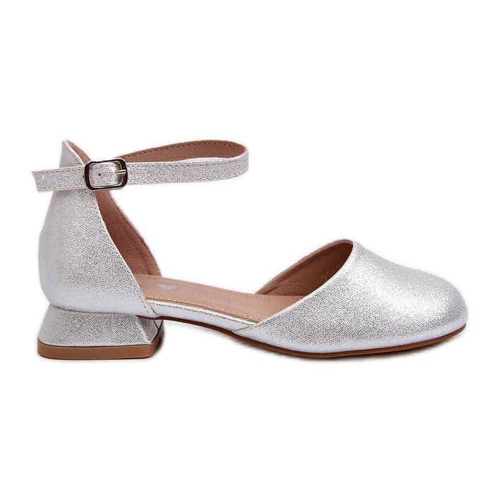 Children's Shiny Low-Heel Silver Nelly Sandals