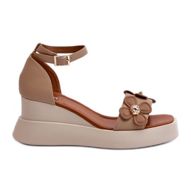 Jezzi Beige Women's Sandals On A Platform And Wedge With Flowers Foviana