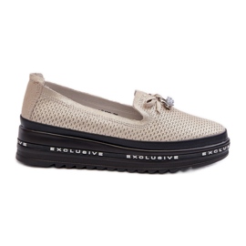 Shiny Women's Leather Moccasins On The Platform S.Barski LR400 Gold golden