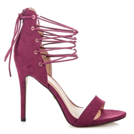 Ideal Shoes Tied sandals on a high heel purple