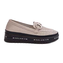 Women's Leather Moccasins On The Platform With Decoration S.Barski LR750 Beige