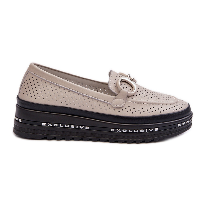 Women's Leather Moccasins On The Platform With Decoration S.Barski LR750 Beige