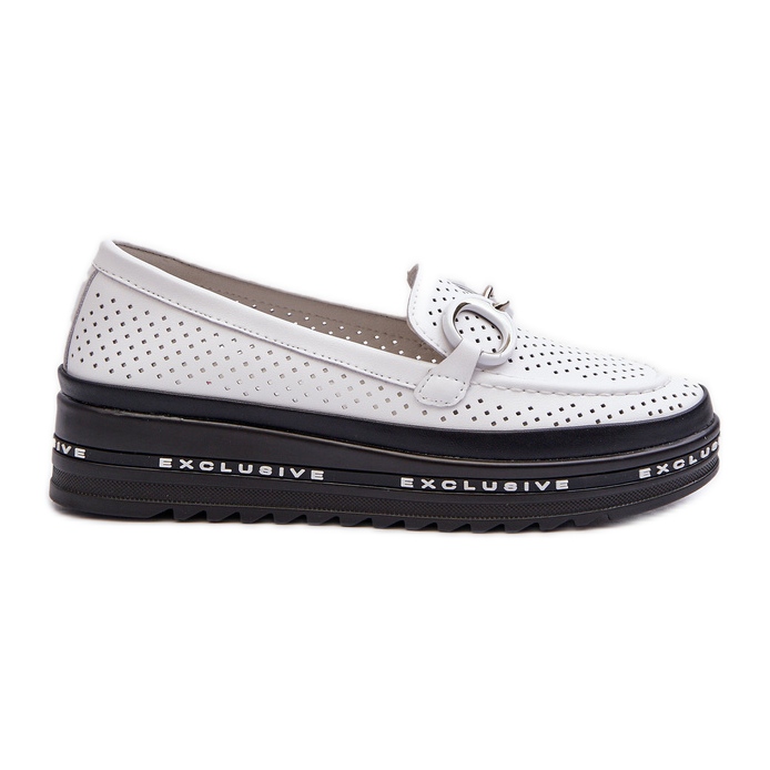 Women's Leather Moccasins On The Platform With Decoration S.Barski LR750 White Women's Leather Moccasins On The Platform With Decoration S.Barski LR750 White