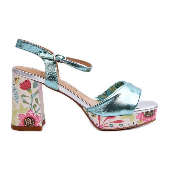 S.Barski Women's High Heel Floral Sandals D&amp;A CR980 Blue