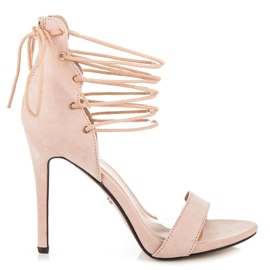 Ideal Shoes Tied sandals on a high heel brown