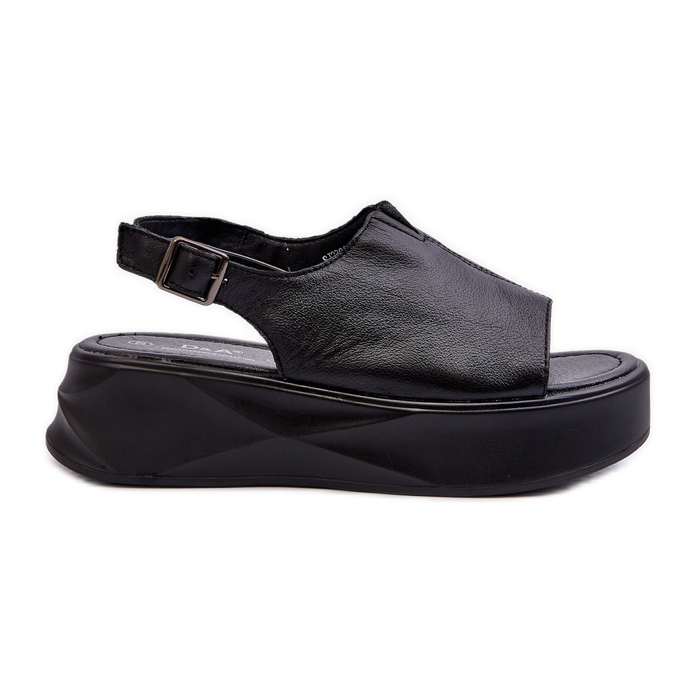S.Barski Women's Leather Sandals on the D&amp;A SJ2301-2 Platform Black