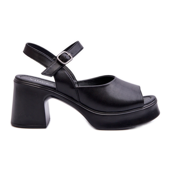 Women's Leather High Heel Sandals Vinceza 66627 Black