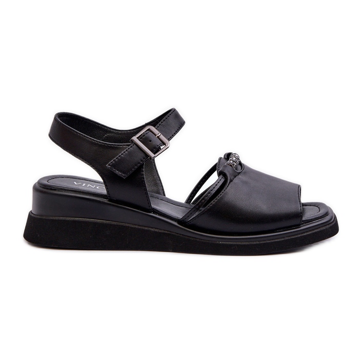 Women's Leather Wedge Sandals Vinceza 66624 Black Women's Leather Wedge Sandals Vinceza 66624 Black