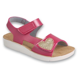 Befado children's sandals 068Y009 pink with a glitter heart