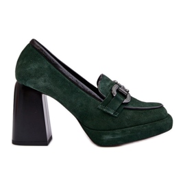 Leather pumps on a massive high heel Laura Messi 2706 Dark green