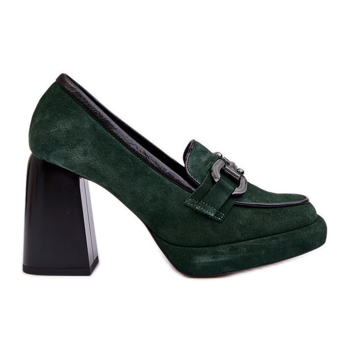 Leather pumps on a massive high heel Laura Messi 2706 Dark green Leather pumps on a massive high heel Laura Messi 2706 Dark green