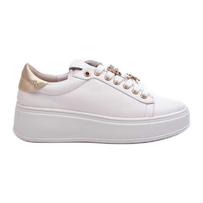 S.Barski Women's Leather Sneakers on the Platform With Pins D&amp;A SN67 White