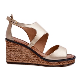 Women's Leather Wedge Sandals Maciejka 06657-25 Gold golden Women's Leather Wedge Sandals Maciejka 06657-25 Gold golden