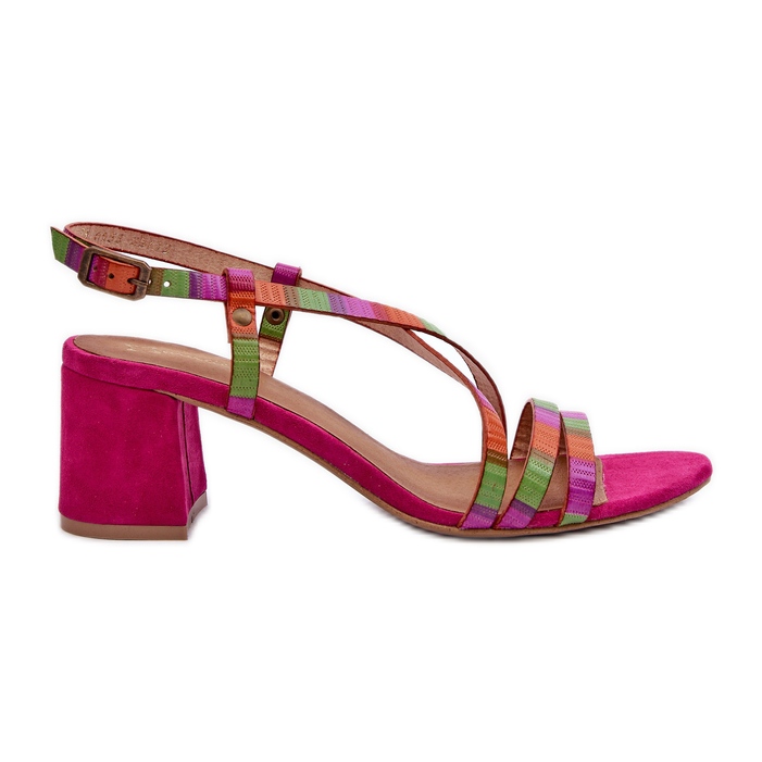 Suede Sandals on a Low Heel Maciejka 06653-15 Fuchsia pink