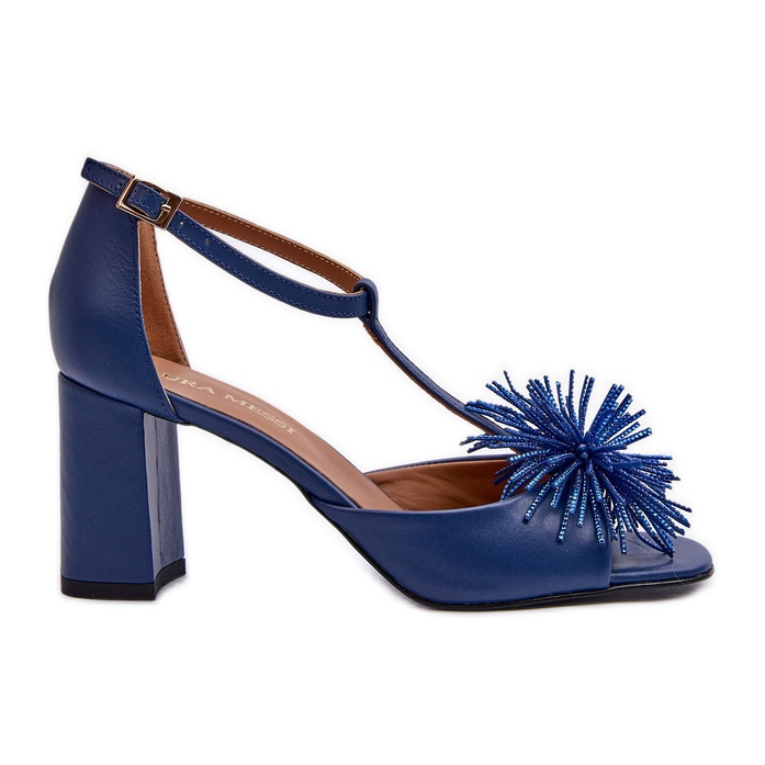 Leather sandals on a high heel with decoration Laura Messi 2758 Navy blue Leather sandals on a high heel with decoration Laura Messi 2758 Navy blue