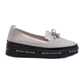 Shiny Women's Leather Moccasins On The S.Barski LR400 Platform Silver