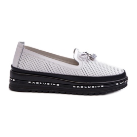 Women's Leather Moccasins on the S.Barski LR400 Platform, White