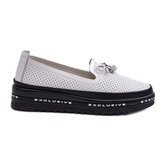 Women's Leather Moccasins on the S.Barski LR400 Platform, White