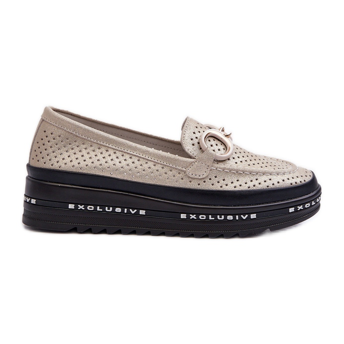Shiny Leather Women's Moccasins On The Platform With Decoration S.Barski LR750 Gold golden