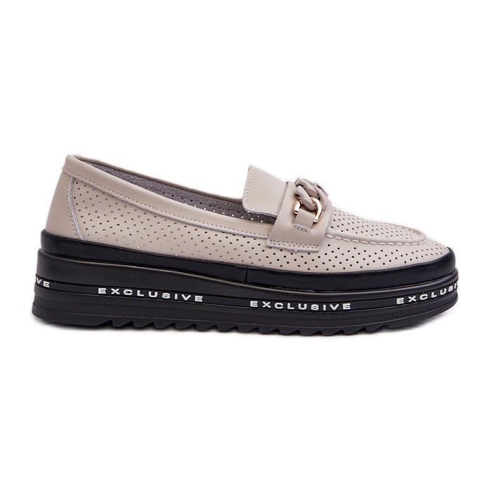 Women's Leather Moccasins On A Platform With A Chain S.Barski LR618 Beige Women's Leather Moccasins On A Platform With A Chain S.Barski LR618 Beige