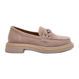 S.Barski Flat -heeled suede moccasins with decoration D&amp;A TW101 J.Beżowe beige