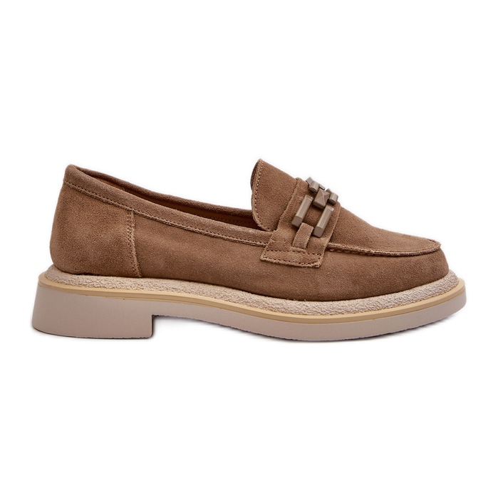 S.Barski Women's Suede Moccasins On a Flat Heel With Decoration D&amp;A TW101 Brown