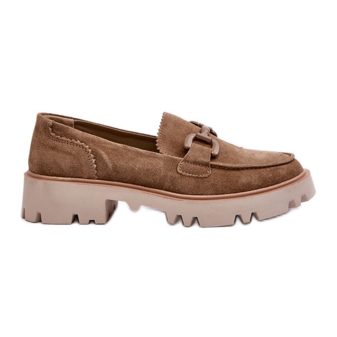 S.Barski Women's suede loafers with decoration D&amp;A TW117 Olive green
