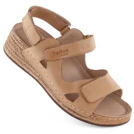Comfortable women's leather wedge sandals, beige Helios 138.07