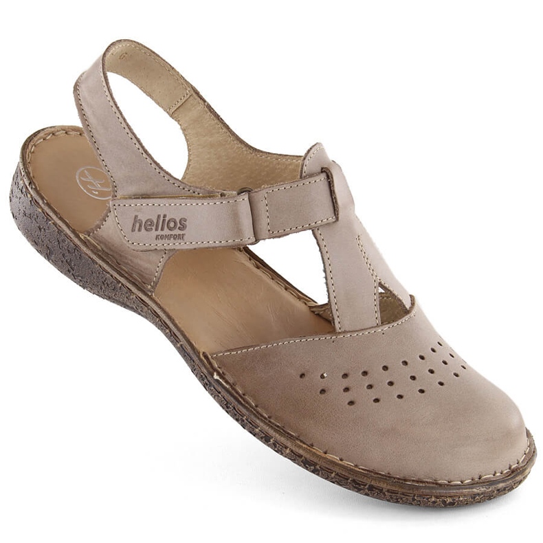 Women's comfortable full beige leather sandals Helios 128.02