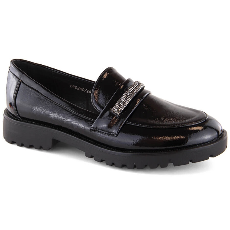 Ladies' patent leather loafers with cubic zirconia, black Filippo DP6240