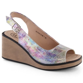 Multicolor leather women's wedge sandals Filippo DS4508 multicolored