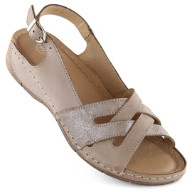 Comfortable women's leather sandals in beige Helios 134.02.025