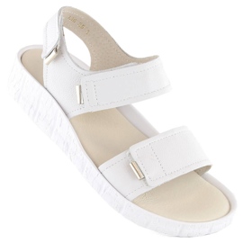 Comfortable women's leather sandals with Velcro, white Helios 136.188