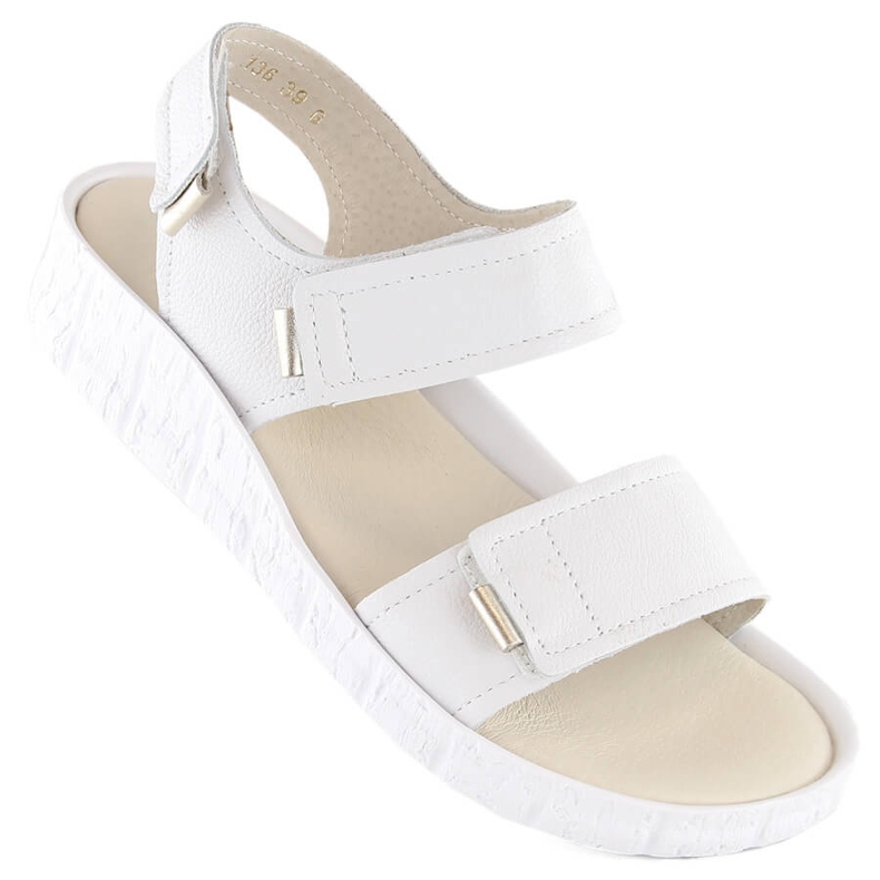 Comfortable women's leather sandals with Velcro, white Helios 136.188