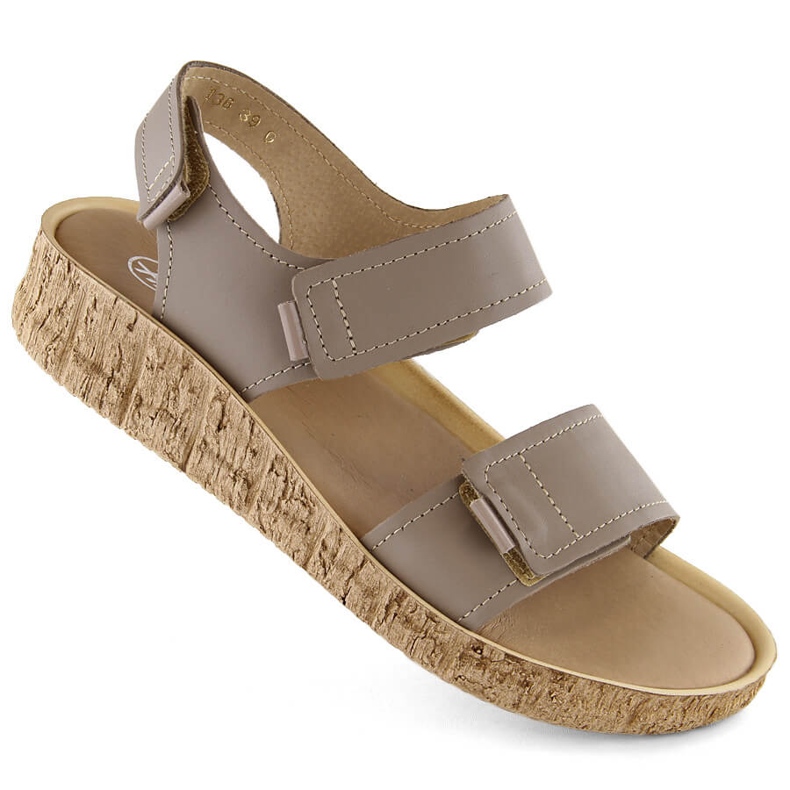 Leather comfortable women's velcro cappuccino sandals Helios 136.42.020 beige