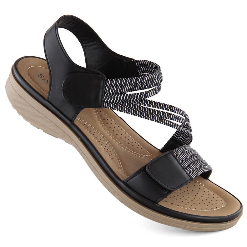 Women's velcro sandals with elastic bands, black Sabatina Y8066-1
