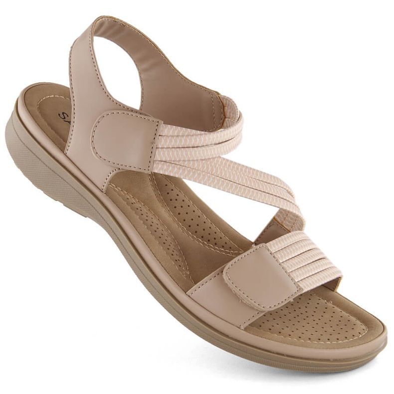 Women's beige Velcro sandals with elastic bands Sabatina Y8066-1