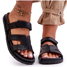 Leather Classic Women's Slides With Velcro Black Amedon