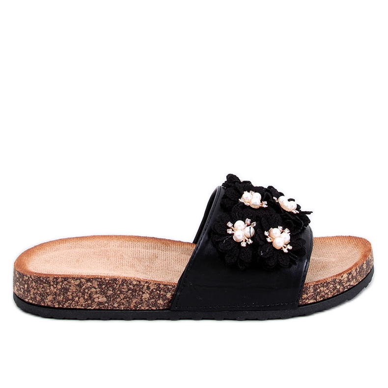 Emiles Black cork flip-flops with flowers