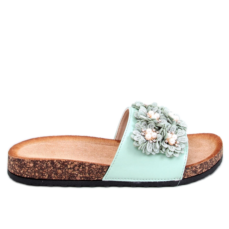 Emiles Green cork slippers with flowers