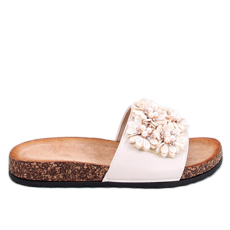 Emiles Beige cork slippers with flowers