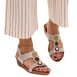 Shiny low wedge sandals by Azeeza silver