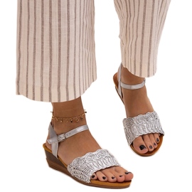 Maimoona embroidered low wedge sandals silver